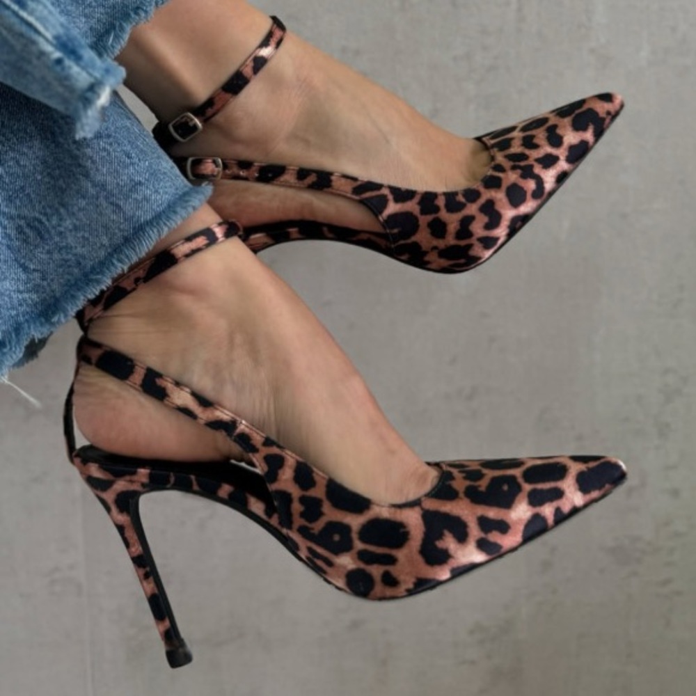 Cape Robbin🔥Leopard Print Pointed Toe Slingback Ankle Strap High Heels Sz 8.5 🔥